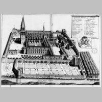 Vendome, L’abbaye au XVIIe siècle, planche gravée du Monasticon Gallicanum, Wikipedia.jpg